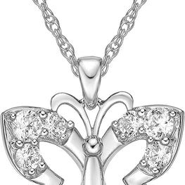 .925 Sterling Silver & White Cubic Zirconia Butterfly Dangling Pendant Necklace with Rope Chain - 20”