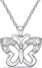 .925 Sterling Silver & White Cubic Zirconia Butterfly Dangling Pendant Necklace with Rope Chain - 20”