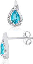 .925 Sterling Silver Pear-Shaped Birthstone & Lab Grown White Sapphire or CZ Teardrop Stud Earrings - Choice of Gem Color/Month