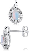 .925 Sterling Silver, Oval Lab-Grown White and Pink Opal Cabochon & Lab-Grown White Sapphire 1/3