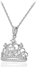 .925 Sterling Silver Lab Created White Sapphire Crown Pendant Necklace with 18