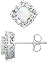 .925 Sterling Silver, Cushion Shaped Lab Created White Opal Cabochon & Lab Created White Sapphire 3/8