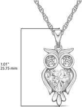 .925 Sterling Silver & Round and Heart Cut White Cubic Zirconia Owl Pendant Necklace with 20