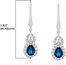 Sterling Silver Teardrop Birthstone & Lab Grown White Sapphire or CZ Art Deco Drop Hinged Latch Back Dangle Earrings - Choice of Gem Color/Month