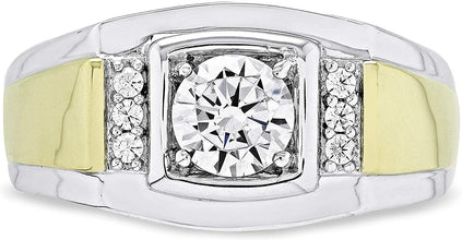 14K Yellow Gold Plated .925 Sterling Silver Cubic Zirconia Men's Stepped Edge Ring