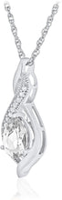 Sterling Silver Pear Birthstone & Lab Grown White Sapphire or CZ Milgrain Twist Pendant Necklace with 18