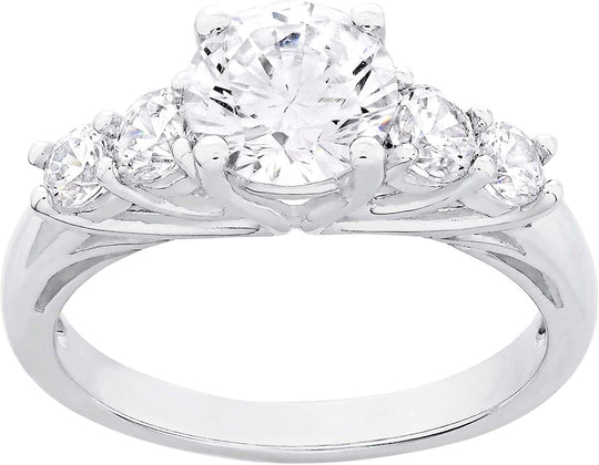 .925 Sterling Silver & Round-Brilliant Cut White Cubic Zirconia Five Stone Shared Prong Cathedral Style Anniversary or Engagement Ring