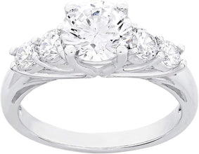 .925 Sterling Silver & Round-Brilliant Cut White Cubic Zirconia Five Stone Shared Prong Cathedral Style Anniversary or Engagement Ring