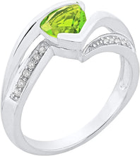 .925 Sterling Silver Trillion-Cut Birthstone & Lab Grown White Sapphire or CZ Double Shank Bypass Style Fashion Ring - Choice of Gem Color/Month