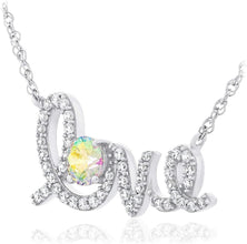 .925 Sterling Silver & White and Rainbow Aurora Borealis Cubic Zirconia Cursive Love 18