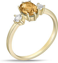 14K Yellow Gold Plated .925 Sterling Silver Oval Cut Birthstone & Created White Sapphire Three Stone Engagement Ring - Choice of Birthstone/Month