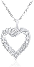.925 Sterling Silver Round, Trapezoid, & Baguette Cut Cubic Zirconia Twist Heart Pendant Necklace with Delicate Rope Chain - 20”
