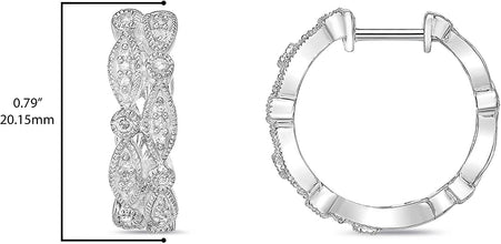 .925 Sterling Silver 1/3 Cttw Diamond Two Row Marquise and Round Huggie Style Hoop Earrings (I-J Color, I2-I3 Clarity)