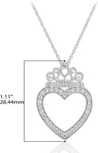 .925 Sterling Silver Cubic Zirconia Tiara Heart Pendant Necklace with 18