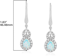 Sterling Silver Teardrop Birthstone & Lab Grown White Sapphire or CZ Art Deco Drop Hinged Latch Back Dangle Earrings - Choice of Gem Color/Month