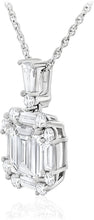 .925 Sterling Silver Princess, Trapezoid & Round Created White Sapphire Vintage Style Pendant Necklace - 18