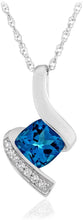 .925 Sterling Silver, Cushion-Cut Birthstone & Created White Sapphire or CZ Twist Pendant Necklace on 18