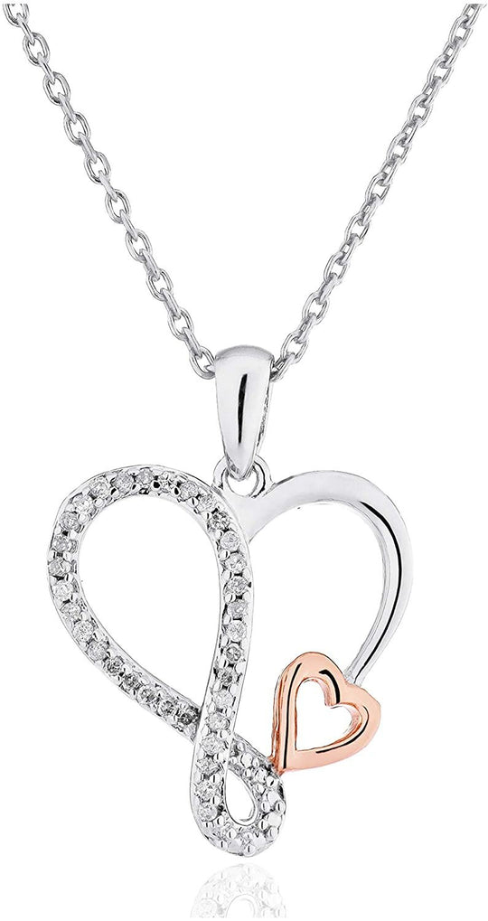 14K Rose Gold Plated .925 Sterling Silver 1/10 Cttw Round Diamond 15-Stone Infinity Heart pendant necklace on 18" Cable Chain (I-J Color, I2-I3 Clarity)