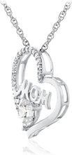 .925 Sterling Silver Heart Cut White Cubic Zirconia Mom Open Heart Pendant Necklace with Rope Chain - 20”