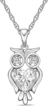 .925 Sterling Silver & Round and Heart Cut White Cubic Zirconia Owl Pendant Necklace with 20