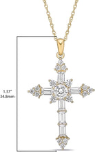 10K Yellow Gold & Round and Baguette Cut White Cubic Zirconia Cross Botonnée Pendant Necklace with Rope Chain - 20”