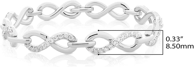 .925 Sterling Silver Round Shape Cubic Zirconia Three Stone Infinity Symbol Link Tennis Bracelet - Size 7.25