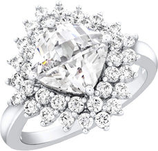 .925 Sterling Silver & Square Cushion Shaped Checkerboard Cut White Cubic Zirconia Double Halo Snowflake Statement Ring