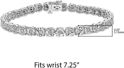 .925 Sterling Silver Diamond Accented Miracle Set Cluster Links with Silver Studs Tennis Bracelet (I-J Color, I2-I3 Clarity) - 7-1/4