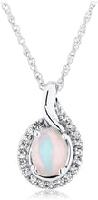 .925 Sterling Silver, Oval Lab-Grown White and Pink Opal Cabochon & Lab-Grown White Sapphire Halo Teardrop Pendant Necklace - 18”
