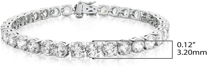 .925 Sterling Silver Round Cubic Zirconia Classic Tennis Bracelet 7.25
