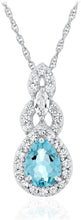 .925 Sterling Silver Teardrop Birthstone & Lab Grown White Sapphire or CZ Art Deco Style Pendant & 18