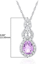 .925 Sterling Silver Teardrop Birthstone & Lab Grown White Sapphire or CZ Art Deco Style Pendant & 18