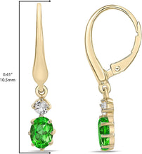 14K Yellow Gold Plated .925 Sterling Silver Oval Cut Birthstone & Created White Sapphire Leverback Dangle Earrings - Choice of Birthstone/Month