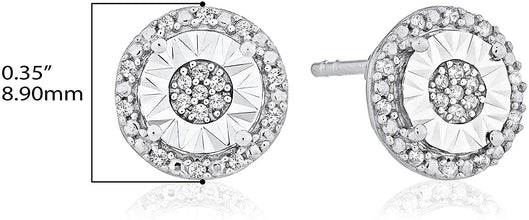 .925 Sterling Silver 1/10 Cttw Diamond Round Miracle Set Halo Pushback Stud Pierced Earrings (I-J Color, I2-I3 Clarity)
