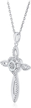.925 Sterling Silver 1/10 Cttw Diamond Cluster Miracle Set Heart Cross Pendant Necklace with Rope Chain - 18” (I-J Color, I2-I3 Clarity)