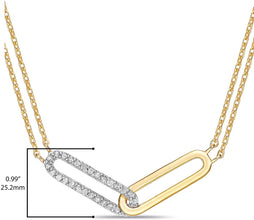 14K Yellow Gold Plated .925 Sterling Silver 1/8 Cttw Diamond Intertwined Ovals Pendant with Dual Cable Chain Necklace - 20” (I-J Color, I2-I3 Clarity)
