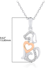 14K Rose Gold Plated .925 Sterling Silver Diamond Accented Dog with Heart Pendant Necklace on 18
