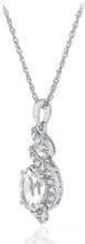 .925 Sterling Silver Gemstone & White Topaz Ribbon Halo Pendant Necklace on 18