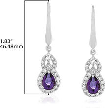 Sterling Silver Teardrop Birthstone & Lab Grown White Sapphire or CZ Art Deco Drop Hinged Latch Back Dangle Earrings - Choice of Gem Color/Month