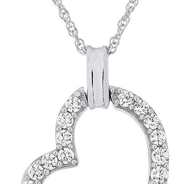 .925 Sterling Silver Cubic Zirconia Assymetrical Heart Pendant Necklace with 18" Rope Chain