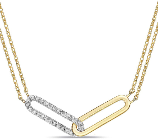 14K Yellow Gold Plated .925 Sterling Silver 1/8 Cttw Diamond Intertwined Ovals Pendant with Dual Cable Chain Necklace - 20” (I-J Color, I2-I3 Clarity)
