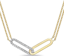 14K Yellow Gold Plated .925 Sterling Silver 1/8 Cttw Diamond Intertwined Ovals Pendant with Dual Cable Chain Necklace - 20” (I-J Color, I2-I3 Clarity)