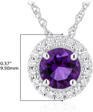 .925 Sterling Silver Birthstone & Lab Grown White Sapphire or CZ Halo Pendant Necklace on 18