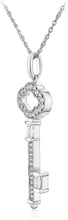 .925 Sterling Silver Round Created White Sapphire Open Milgrain Skeleton Key Pendant Necklace - 18