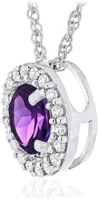 .925 Sterling Silver Birthstone & Lab Grown White Sapphire or CZ Halo Pendant Necklace on 18