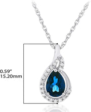 .925 Sterling Silver Pear-Shaped Birthstone & Lab Grown White Sapphire or CZ Teardrop Pendant Necklace on 18
