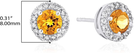 .925 Sterling Silver Birthstone and Lab Grown White Sapphire or CZ Halo Stud Earrings - Choice of Gem Color/Month