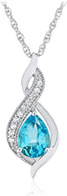 Sterling Silver Pear Birthstone & Lab Grown White Sapphire or CZ Milgrain Twist Pendant Necklace with 18