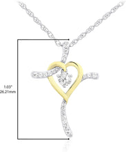 Two Tone 14K Yellow Gold Plated .925 Sterling Silver, Dangling Gemstone & Lab Grown White Sapphire Heart Cross Pendant Necklace 20” - Choice of Color