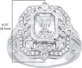 .925 Sterling Silver & Radiant Cut White Cubic Zirconia 3/4